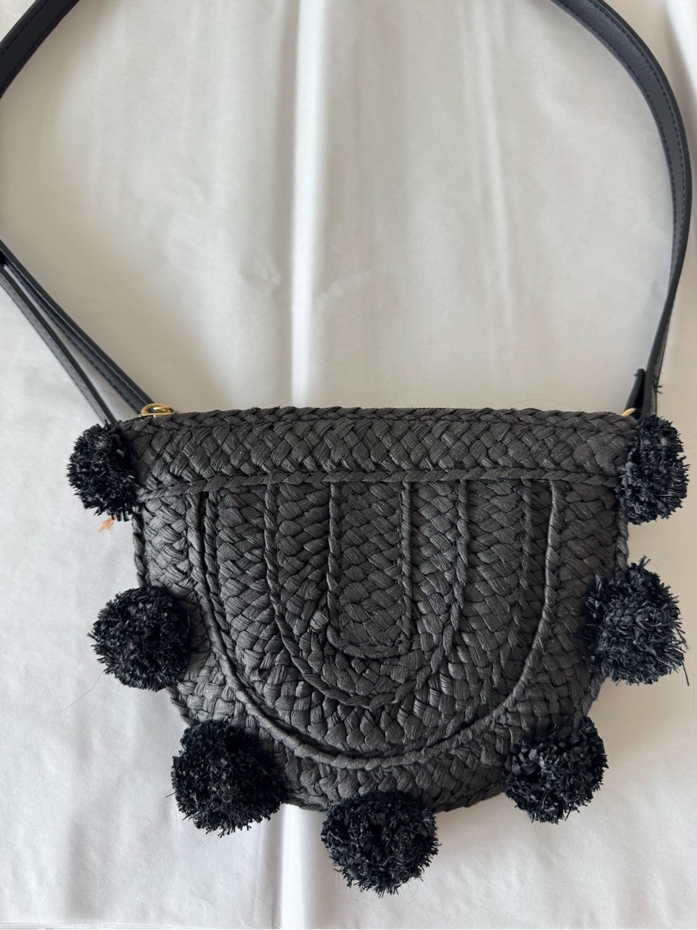 Black Pom-Pom Crossbody Bag NWT